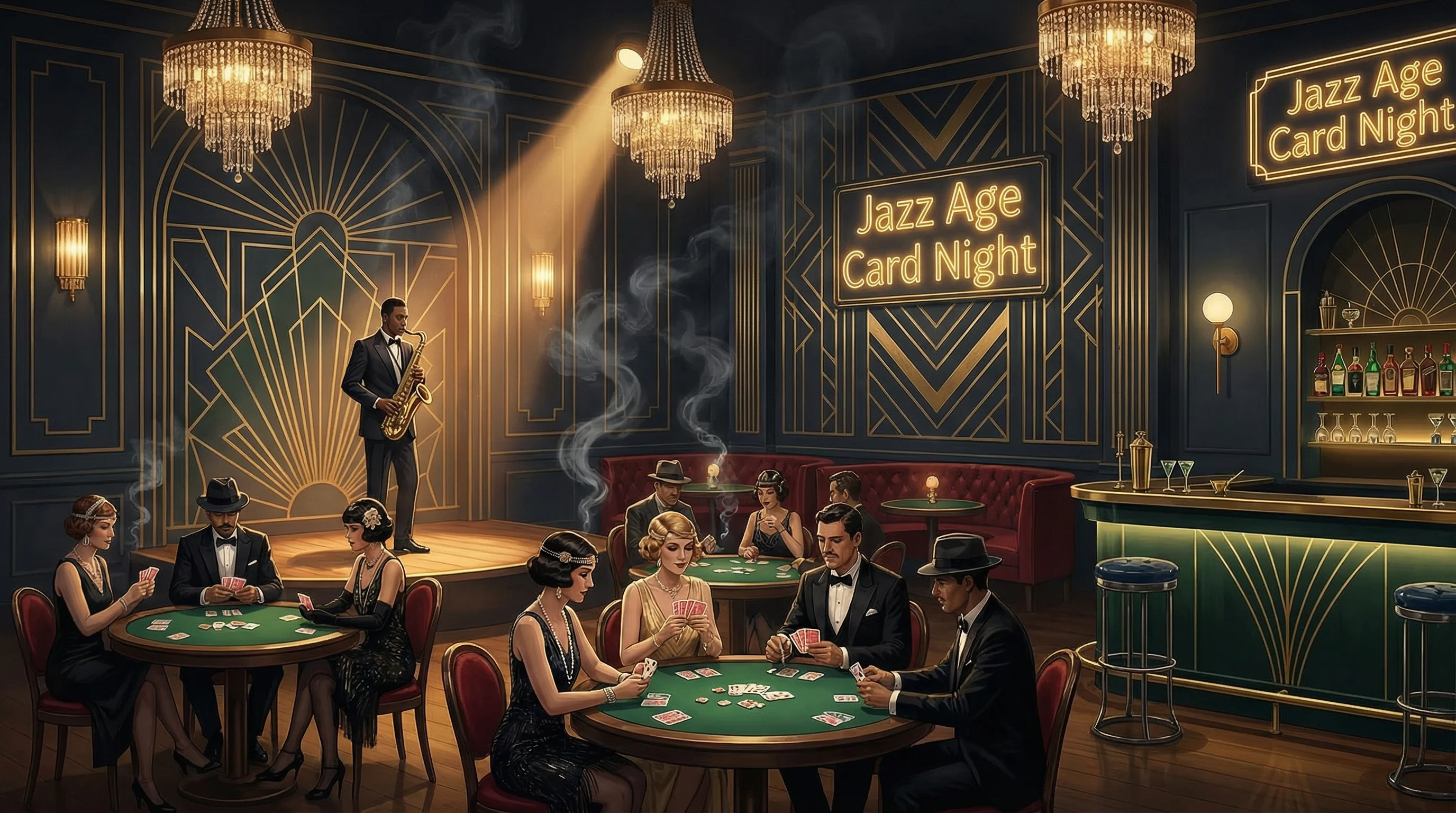 爵士酒吧棋牌夜游戏界面 - 体验 鸿运棋牌 的沉浸式牌局